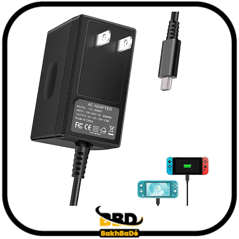 Chargeur pour Nintendo Switch / Switch Lite / Nintendo Switch Pro  Controller - Alimentation 2A / 2000mA, Cordon / Câble de Charge 1,2m